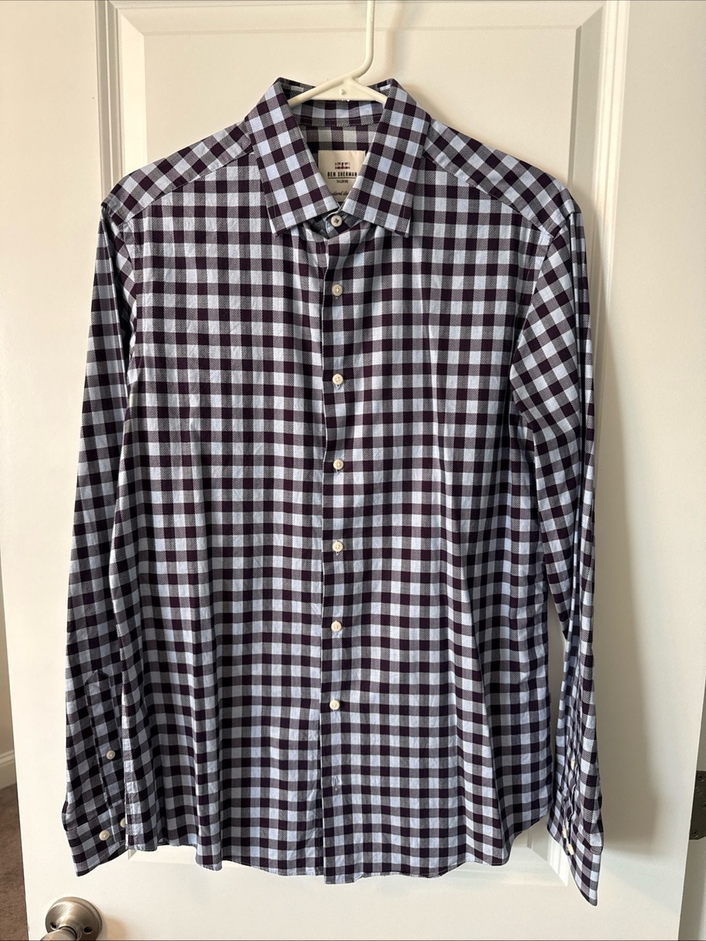 Ben Sherman Men Blue/Brown Checked Cotton Long Sleeve Button Shirt 15 1/2 34-35